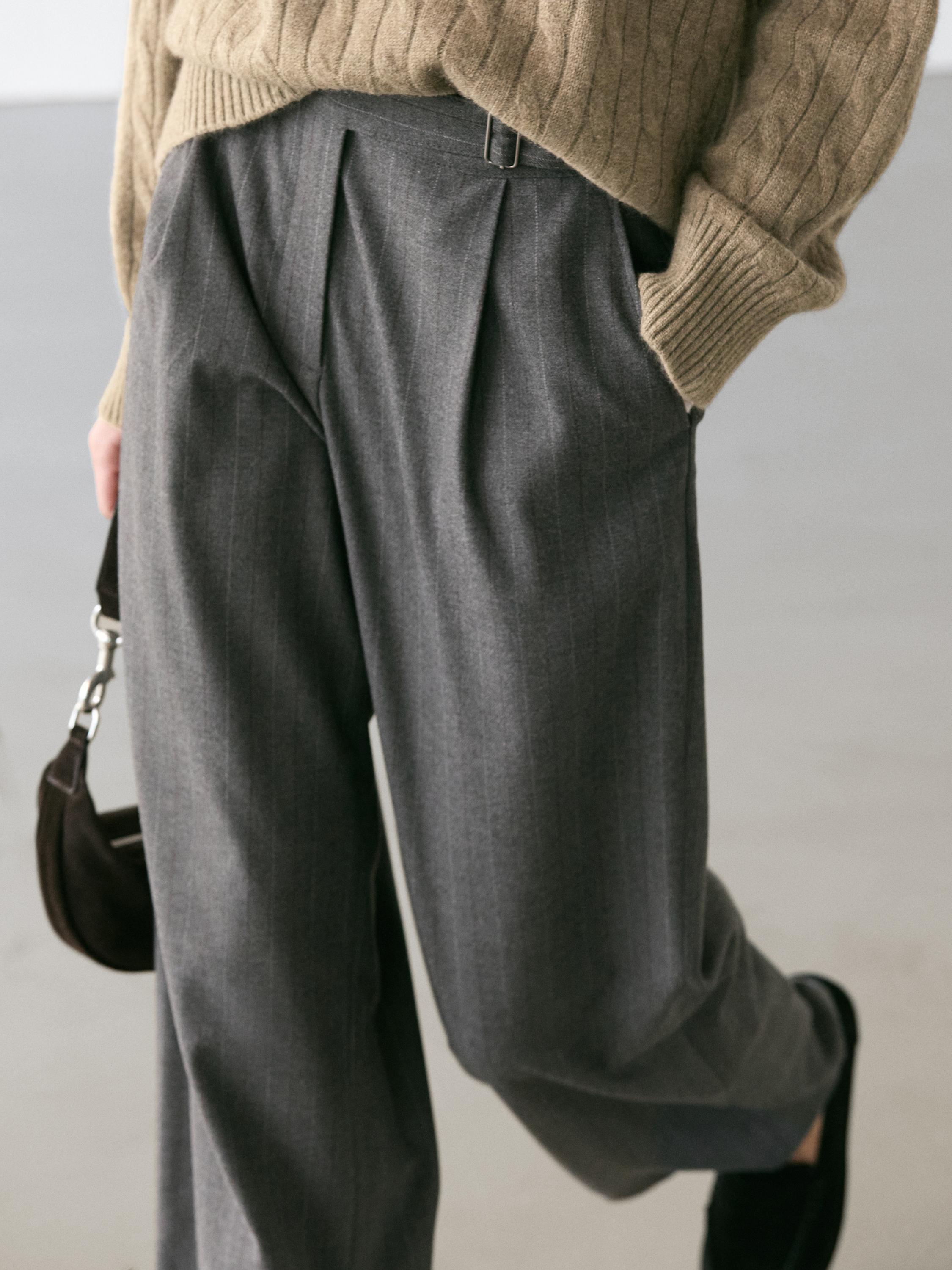 Darted pinstripe trousers